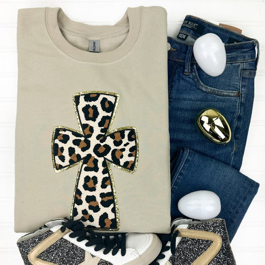 Leopard Cross Chenille Patch Sweatshirt