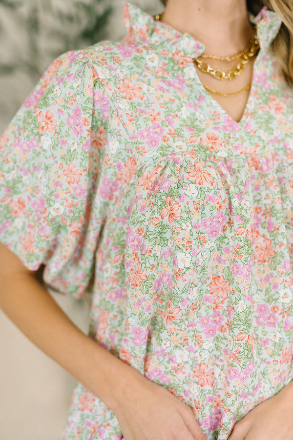 Flower Picking Notch Neck Blouse