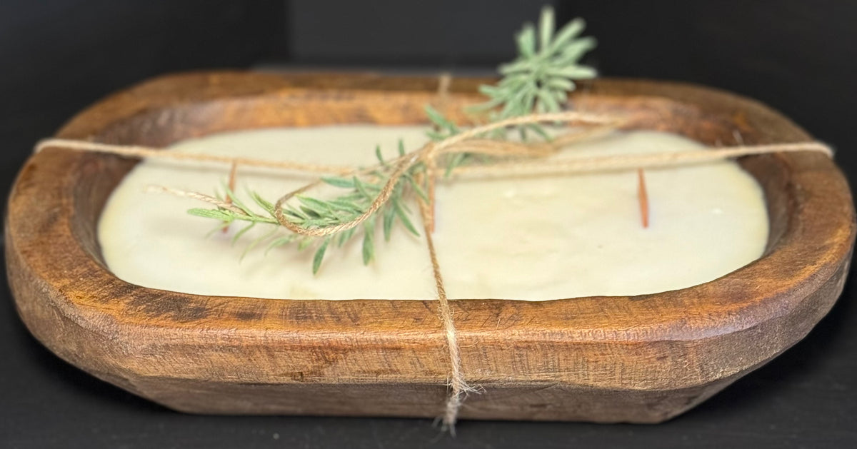 Premium 20oz Soy Wax Rustic Dough Bowl Candle - Wooden Wicks