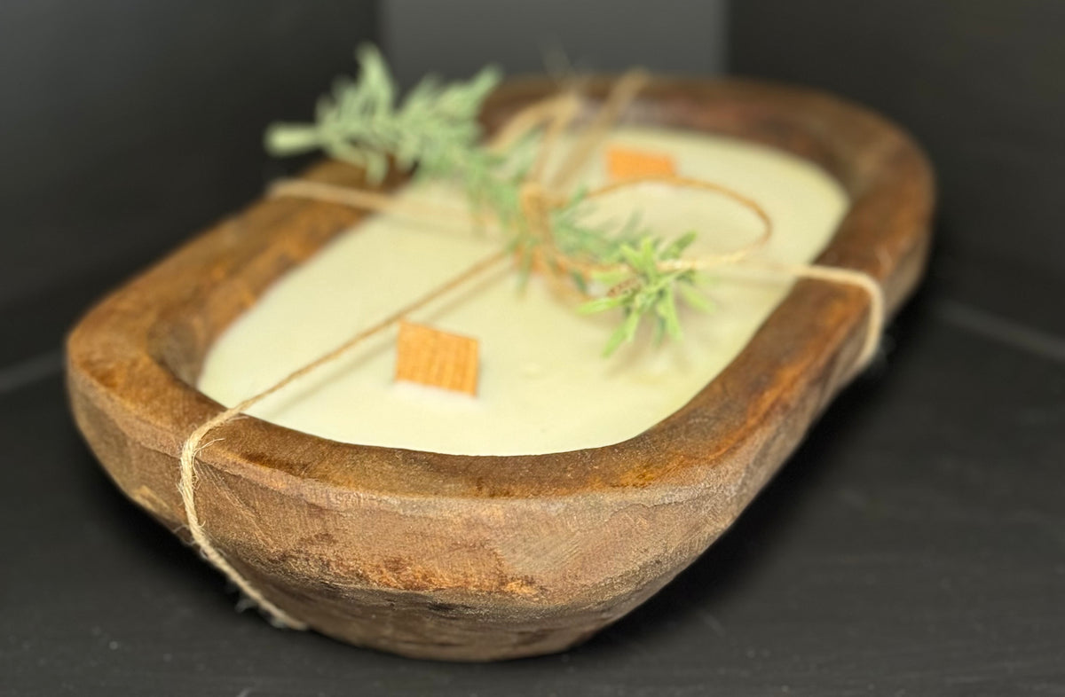 Premium 20oz Soy Wax Rustic Dough Bowl Candle - Wooden Wicks