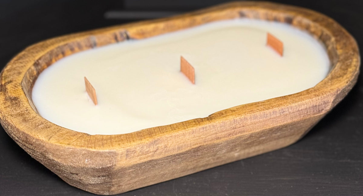Premium 20oz Soy Wax Rustic Dough Bowl Candle - Wooden Wicks