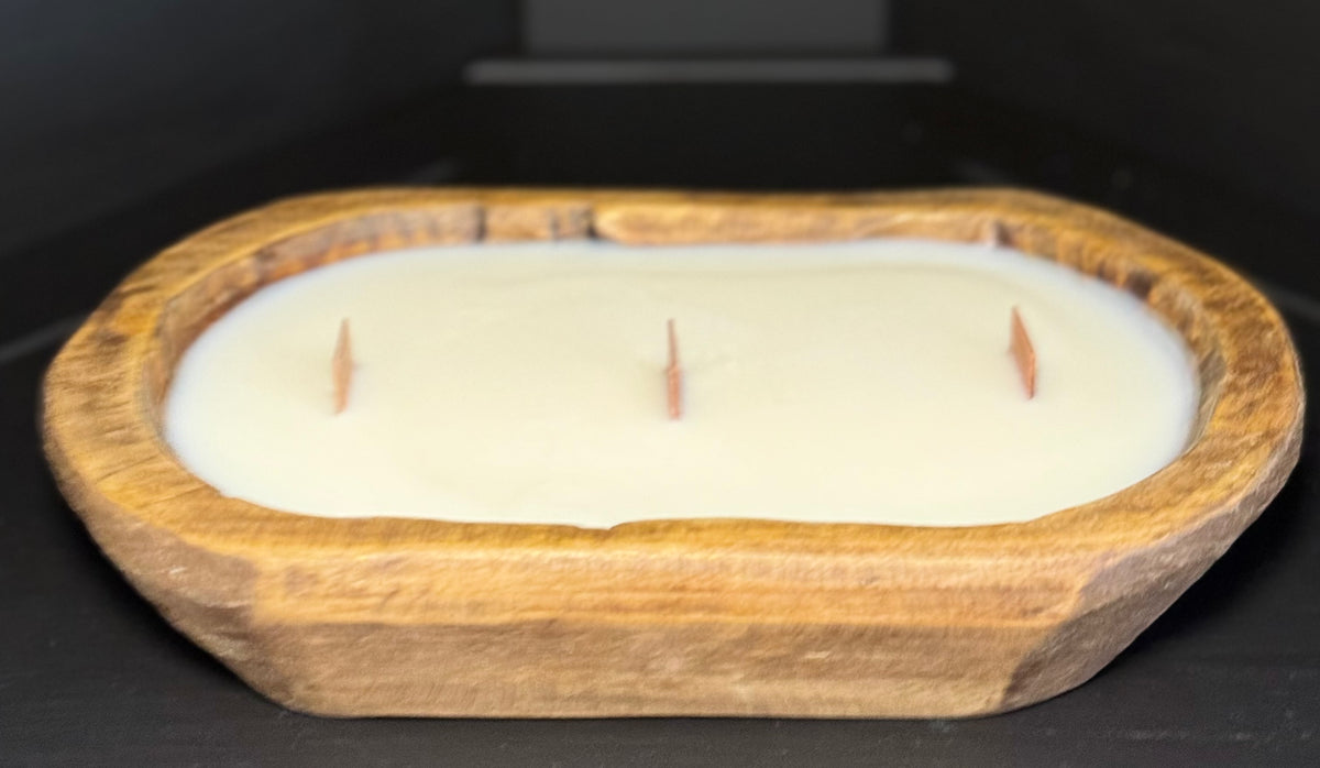 Premium 20oz Soy Wax Rustic Dough Bowl Candle - Wooden Wicks