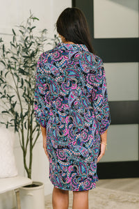 Inspire Collared Dress in Black and Cool Paisley