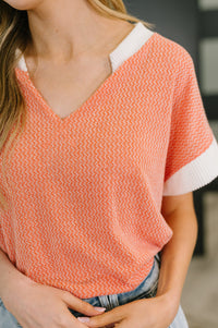 One Piece at a Time V-Neck Short Sleeve Top in Coral