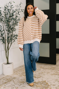 Pattern Play Oversized Pullover in Taupe