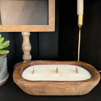 Premium 20oz Soy Wax Rustic Dough Bowl Candle - Wooden Wicks